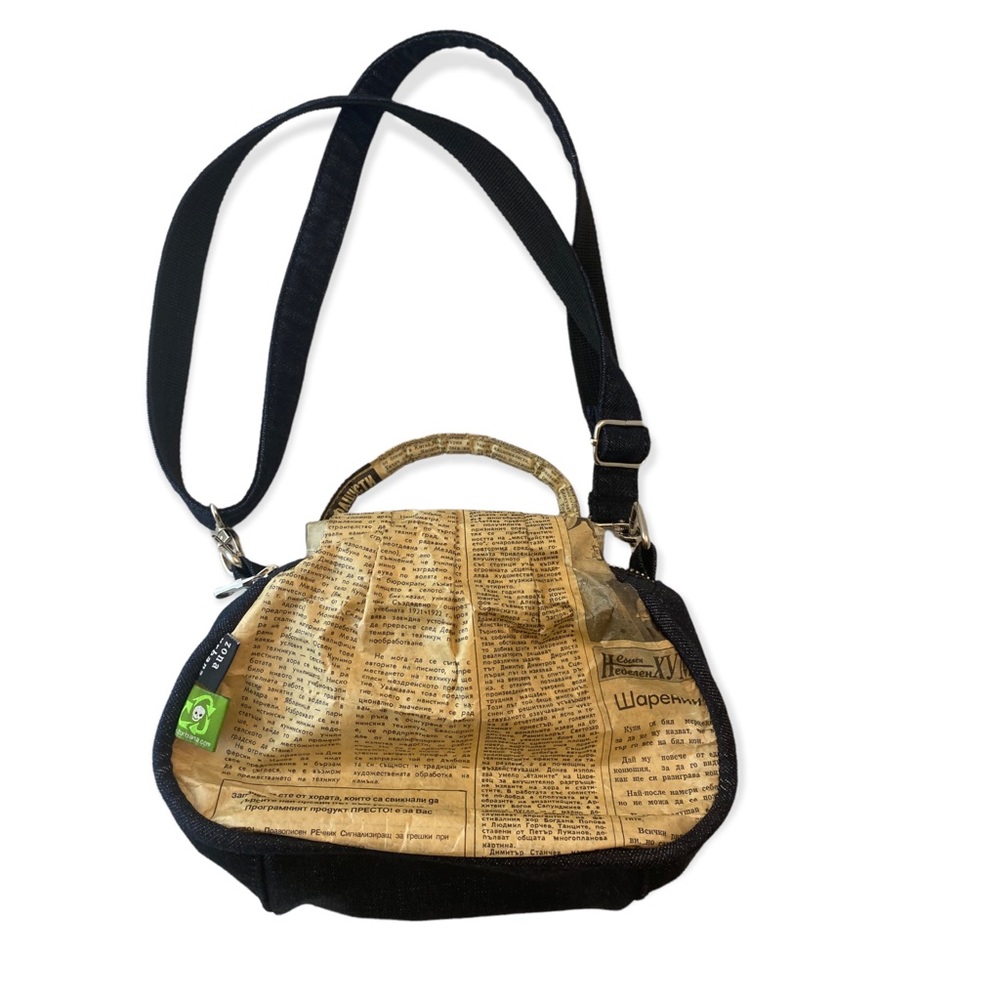 ZONA URBANA Handcrafted Bulgarian Denim Newspaper Crossbody Purse